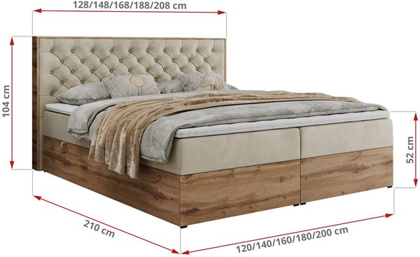 Boxspringbett mit Multipocket-Matratze und Zwei Bettkästen, Doppelbett mit Stauraum - ALBERO 3 - 120 x 200 cm - Beige Velours - H3 Bild 6