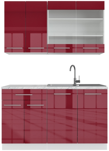 Singleküche Fame-Line Bordeaux Hochglanz/Weiß 140 cm ohne Arbeitsplatte Vicco