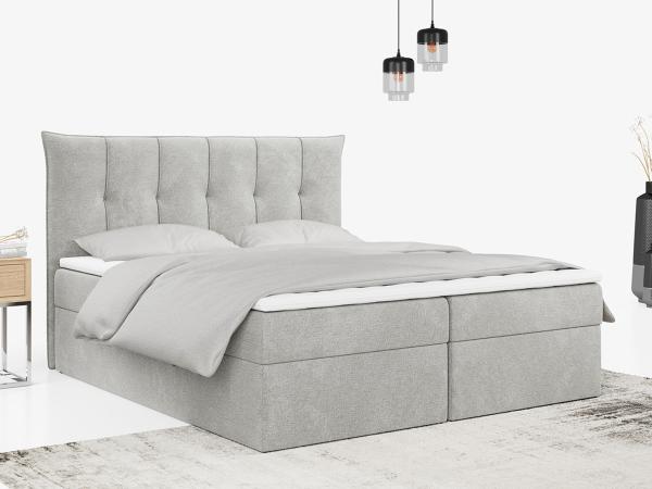 Boxspringbett, Polsterbett mit Bettkasten - PREMIUM-10 - 140x200cm - Hellgrau Stoff - H3