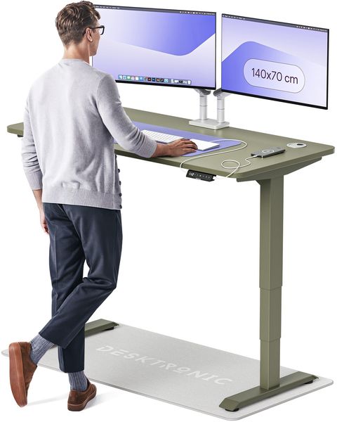 Desktronic HomePro Elektrisch höhenverstellbarer Schreibtisch 140x70cm Grün/Grün mit Memory-Funktion, Anti-Kollisions Technologie, USB-A und USB-C-Ladeanschlüssen