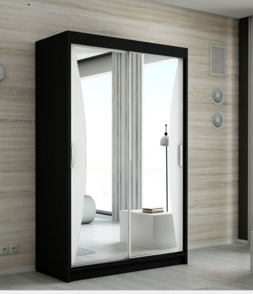 Schwebetürenschrank NIKO 2-türig Schrank 120 cm (mit Spiegel) Farbe: Schwarz , weiß