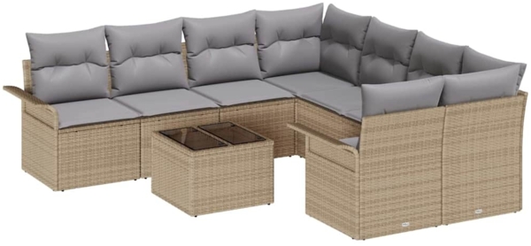 vidaXL Gartensofa-set mit Kissen 9 pcs Beige Poly-Rattan 3345300