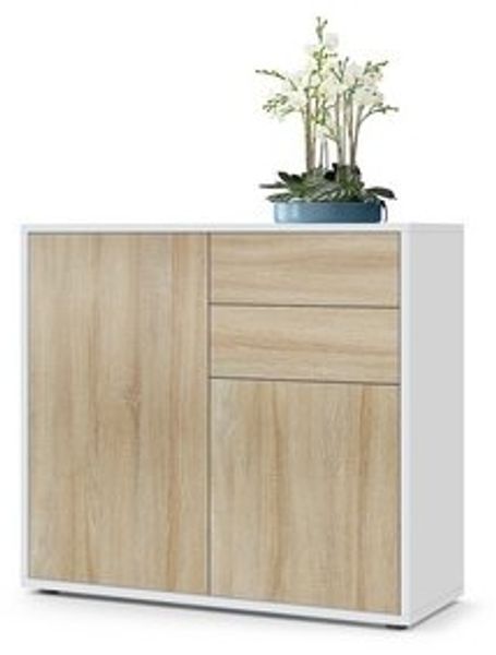 Vladon Sideboard Ben, Kommode mit 2 Türen und 2 Schubladen, Weiß matt/Eiche Sägegrau (79 x 74 x 36 cm) Bild 6