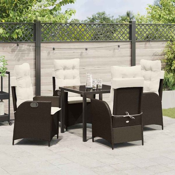 vidaXL Garten Essgruppe mit Kissen 5 pcs Braun Poly-Rattan 3380492