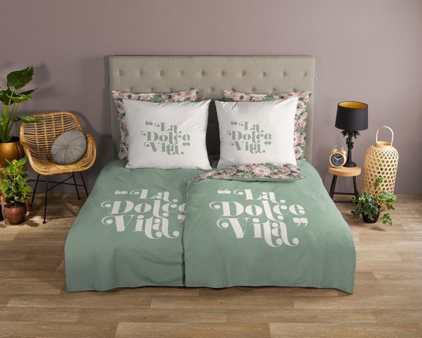 good morning Wendebettwäsche Vitaa, Renforcé, 2 teilig, 100% Baumwolle, Renforcé, Reißverschluss, Wendeoptik, Schrift, Blume
