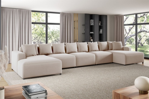 Wohnlandschaft Sofa U-Form Designersofa MEGAN XL in Stoff Salvador Hellbeige