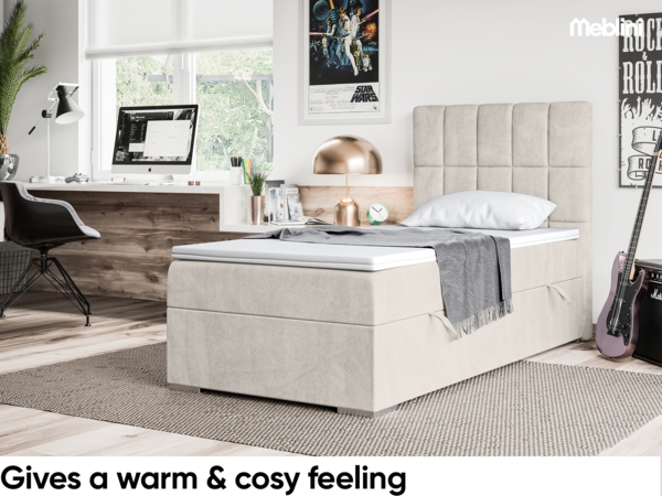 MEBLINI Boxspringbett LUKAS 80x200 cm mit Bettkasten - H3/Beige Samt Gepolstert Einzelbett mit Topper & Taschenfederkern-Matratze - 80x200 Rechts Bild 4