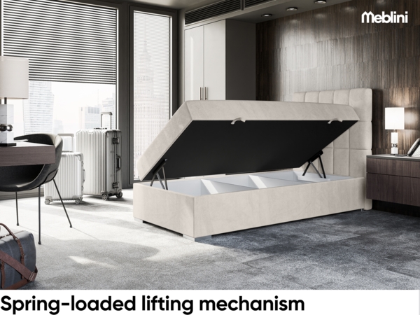 MEBLINI Boxspringbett LUKAS 80x200 cm mit Bettkasten - H3/Beige Samt Gepolstert Einzelbett mit Topper & Taschenfederkern-Matratze - 80x200 Rechts Bild 3