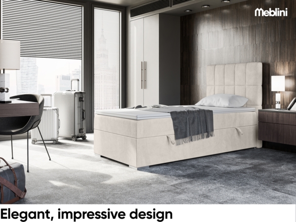 MEBLINI Boxspringbett LUKAS 80x200 cm mit Bettkasten - H3/Beige Samt Gepolstert Einzelbett mit Topper & Taschenfederkern-Matratze - 80x200 Rechts Bild 2