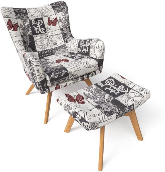 Supellex Sessel Manhattan mit Hocker | Design Gothic Love mit Schmetterling