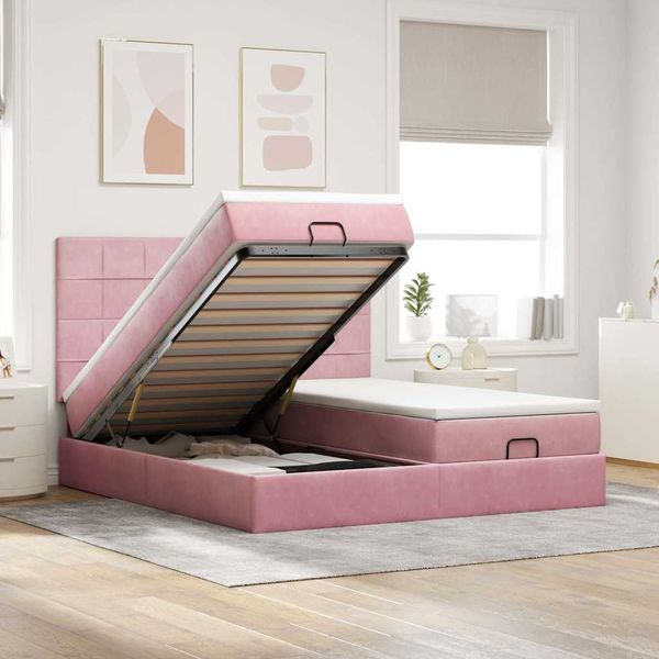 vidaXL Ottoman-Bett mit Matratzen & LEDs Rosa 200x200 cm Samt 3314632