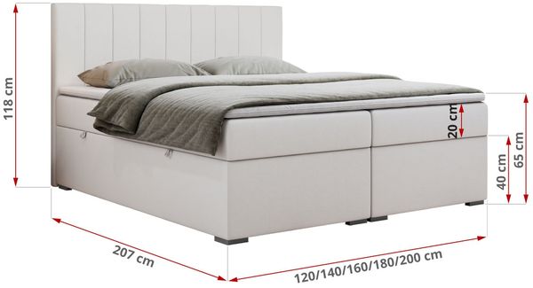Boxspringbett, Matratze und Topper, zwei Bettkästen - LOPE - 200x200cm - Weiß Kunstleder - H3 Bild 5