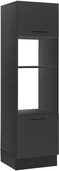 Stella Trading Turin Einbauschrank für Backofen und Mikrowelle in Schwarz - Geräumiger Hochschrank Küchenschrank mit viel Stauraum - 60 x 211 x 57 cm (B/H/T)