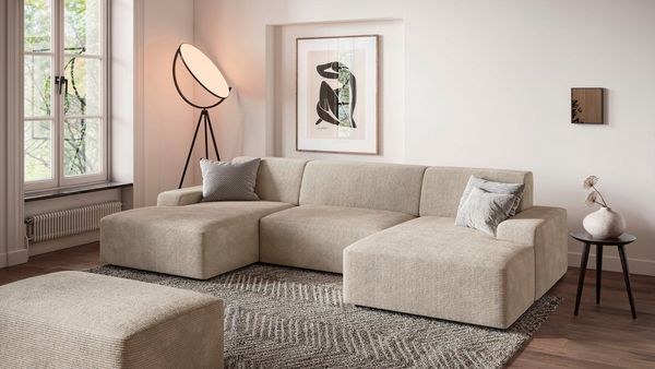 TRENDMANUFAKTUR Hocker Wien, XXL Polsterhocker, passende Ergänzung zur Serie, in trendigem Cordstoff, großzüge Breite von 112 cm