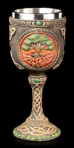 Figuren Shop GmbH Becher Wicca Kelch - Tree of Life - Lebensbaum Fantasy Dekoration, Kunststein (Polyresin), Edelstahl