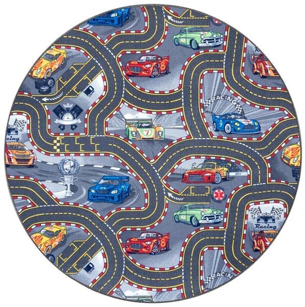 Kurzflor Straßen-Spielteppich grau/bunt - 133 cm Durchmesser