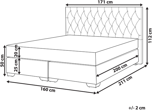 Boxspringbett Hellgrau 160x200 cm Leinenoptik Doppelbett Zierknöpfen Minimalistisch Modern Bild 2