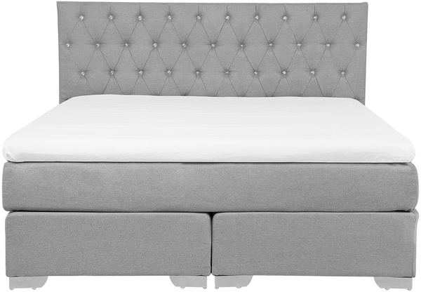 Boxspringbett Hellgrau 160x200 cm Leinenoptik Doppelbett Zierknöpfen Minimalistisch Modern Bild 4