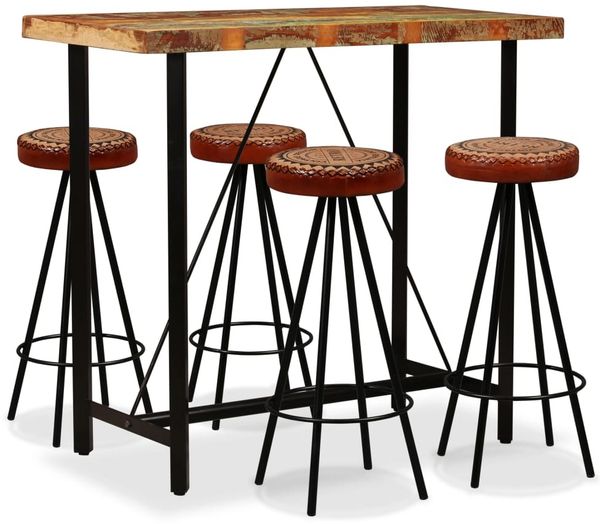 vidaXL 5-tlg. Bar-Set Altholz Massiv, Echtleder und Canvas 275144