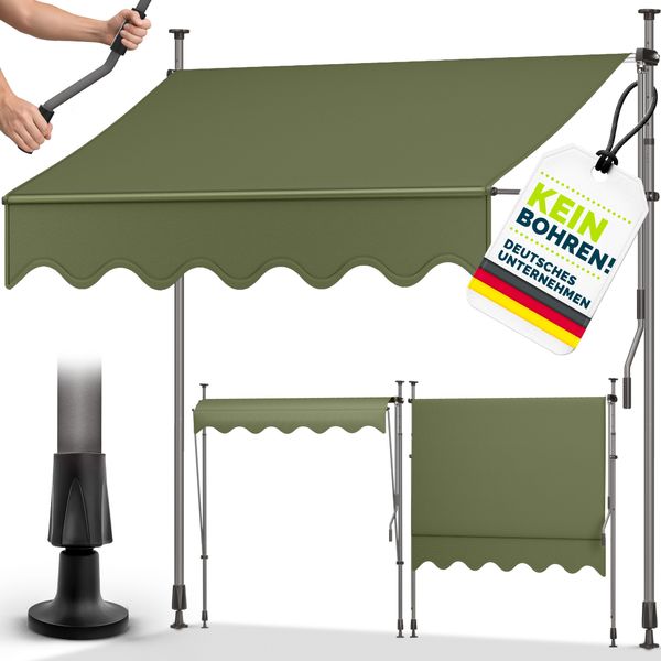 tillvex Balkonmarkise 250 cm Armeegrün Gelenkarm Markise Klemmmarkise Sonnenmarkise Balkon ohne Bohren