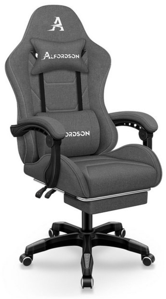 ALFORDSON Bürostuhl Gaming-Stuhl, Massage-Gaming-Stuhl, Ergonomischer Gamer-Stuhl, mit Fußstütze, Kopfstütze, Massage-Lendenkissen, Gepolstert, Grau Bild 4