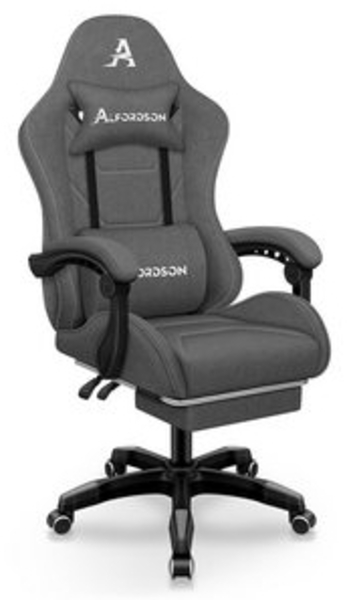ALFORDSON Bürostuhl Gaming-Stuhl, Massage-Gaming-Stuhl, Ergonomischer Gamer-Stuhl, mit Fußstütze, Kopfstütze, Massage-Lendenkissen, Gepolstert, Grau Bild 6