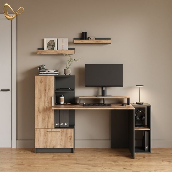 Livinity® Bücherregal Lorena, Anthrazit/Goldkraft Eiche, 60 x 10 cm 2er Set, 2-tlg.