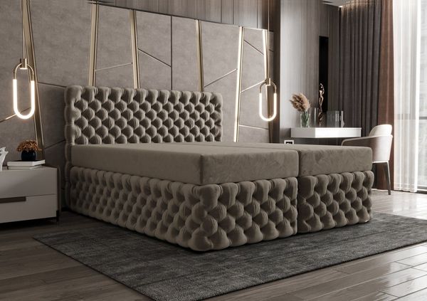 B&B Home 'Figo II' Boxspringbett mit Bettkasten, Samt, Beige, 140x200 cm