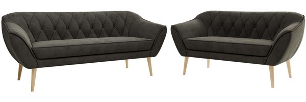 Skandinavisches Sofa Set PIRS 3-2, Komplettset, Wellenfederung, Buche Füße, Sitzgruppe, Polstermöbel Set - Dunkelgrau Velvet Bild 6