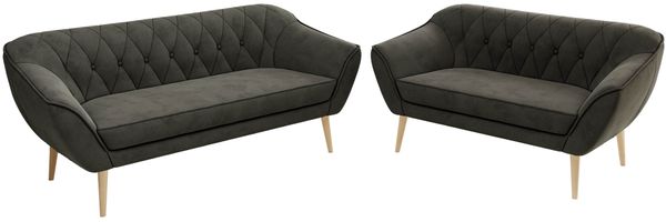 Skandinavisches Sofa Set PIRS 3-2, Komplettset, Wellenfederung, Buche Füße, Sitzgruppe, Polstermöbel Set - Dunkelgrau Velvet Bild 8