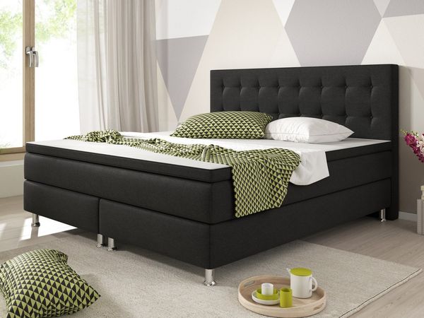 inter Boxspringbett Boxspringbett K-01 Webstoff (Komplettbett Set, Bett 180x200 cm inkl. Kopfteil mit 7-Zonenmatratzen und Topper), H3, SOFORT LIEFERBAR