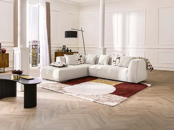 Vente-unique - NAEMIA Sofa SamtStoff Beige - B 233 cm x H 70 cm x L 263 cm