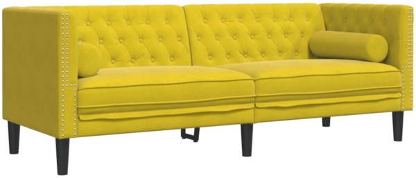 vidaXL Chesterfield-Sofa mit Nackenrollen 3-Sitzer Gelb Samt 372699