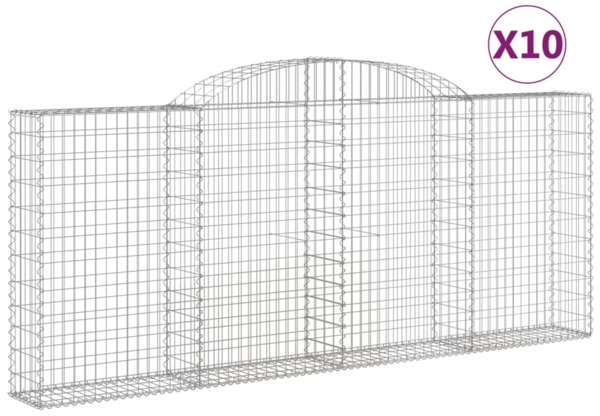 vidaXL Gabionen mit Hochbogen 10 Stk 300x30x120/140cm Verzinktes Eisen 3146547