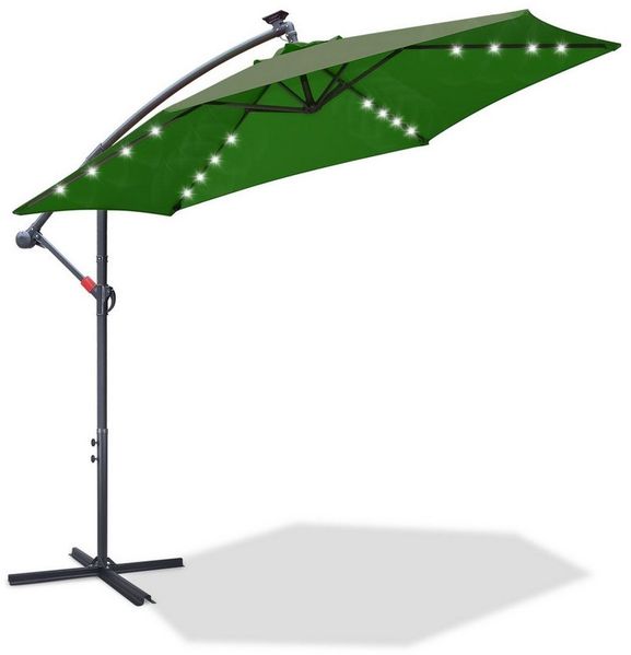 Clanmacy Sonnenschirm Sonnenschirm 300 cm Kurbel Ampelschirm mit LED & Windsicherung Grün