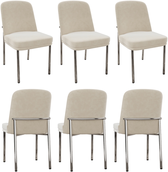 Merax Esszimmerstuhl (Set, 6St), 6er Set Polsterstühle Küchenstuhl Samt Beige, silberne Metallbeine