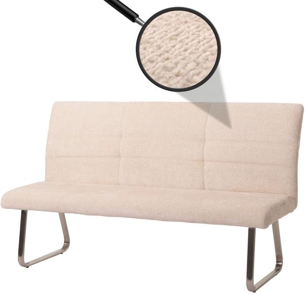 Sitzbank HWC-G55, Esszimmerbank Bank, Edelstahl gebürstet Stoff/Textil Chenille Öko-Tex, 180cm ~ creme