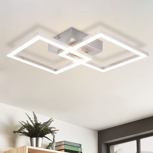 ZMH Deckenleuchte LED Deckenlampe Wohnzimmer - Modern Design Küchenlampe 24W 3000K Wohnzimmerlampe Flurlampe Warmweiß Schlafzimmerlampe Flur Deckenbeleuchtung Eckig Silber für Esszimmer Büro