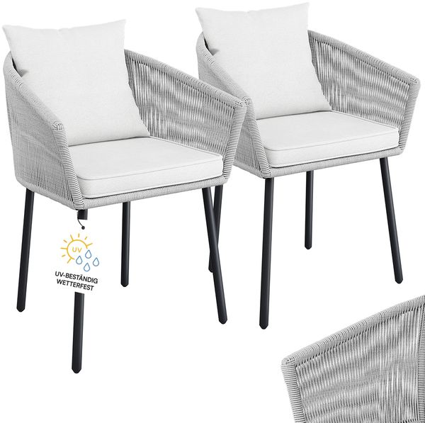 STEELSØN 'Nair' Polyrattan Gartenstuhl, 2er-Set, hellgrau, wetterfest & UV-beständig, Balkonstühle bis 160 kg belastbar, Gartensessel inkl. Kissen