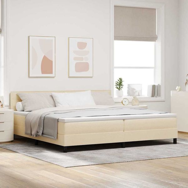 vidaXL Boxspringbett mit Matratze mit LED Creme 200 x 200 cm Stoff 3342161