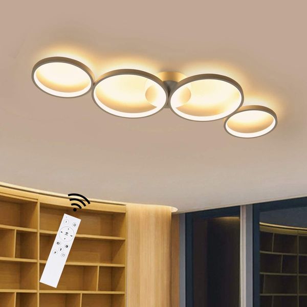ZMH LED Deckenlampe Dimmbar Deckenleuchte: 4 Flammig Modern Wohnzimmerlampe 55W Ring Rund Weiß Schlafzimmerlampe mit Fernbedienung 88cm Design Bürolampe für Schlafzimmer Wohnzimmer Büro Küche