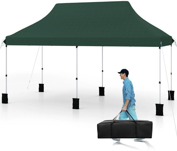 300 x 600 cm großes Pop-up-Überdachungszelt klappbares Eventzelt mit Tragetasche Grün