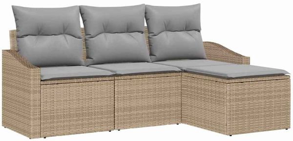 vidaXL Sofa Set mit Kissen 4 pcs Beige und Hellgrau Poly-Rattan 3355339 Bild 2