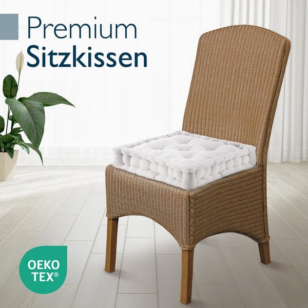 Beautissu Stuhlkissen 4er Set Bodenkissen Sitzkissen Mila, 40x40cm, Natur, Matratzenkissen 10cm, 100% Baumwolle Stuhlkissen Indoor & Outdoor