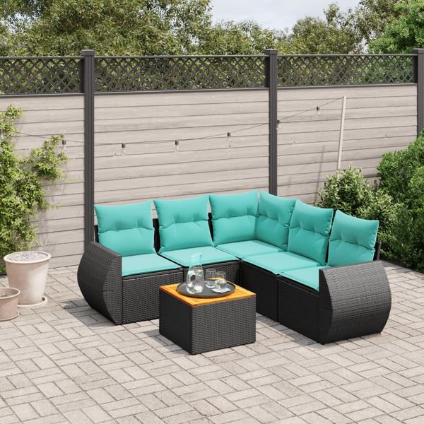 vidaXL 6-teiliges Gartensofa-Set mit Kissen, schwarzes Polyrattan 3225000