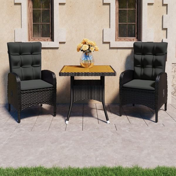 vidaXL 3-tlg. Garten-Essgruppe Poly Rattan und Akazienholz Schwarz 3058527