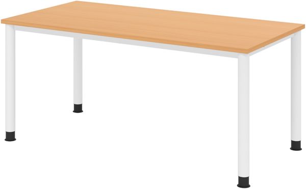 bümö höhenverstellbarer Schreibtisch H-Serie 160x80 cm in Buche, Gestell in Weiß - PC Tisch für's Büro manuell höhenverstellbar, Computertisch verstellbar, HS-16-6-W