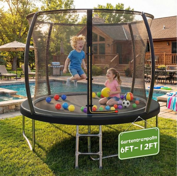 HOMALL Gartentrampolin Kindertrampolin Outdoor-Trampolin Durchmesser: 183/220/290/360 cm, Ø 290 cm, (Durchmesser 183 cm (mit Sicherheitsnetz und Schutzhaube, Tragkraft 50 kg/150 kg, 360°-Sicherheitsnetz, erhältlich in Schwarz/Blau/mehrfarbig) -ostern g...