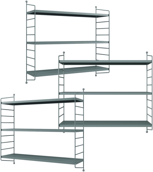 en.casa 'Strängnäs' Modulares Wandregal, 3 Stück, Stahl, Graublau, 50 x 60 x 15 cm