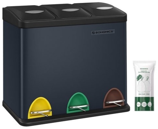 Songmics 3-in-1 Abfalleimer, Metall, 24 Liter, Rauchgrau